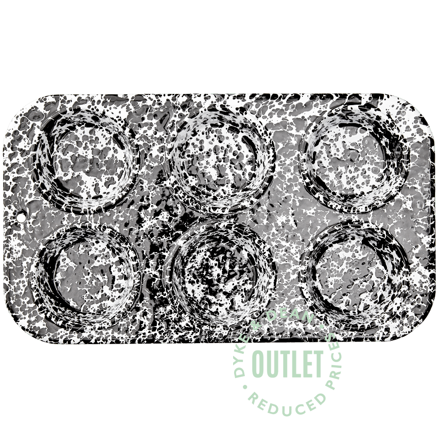 BLACK ENAMEL SPLATTERWARE MUFFIN PAN OUTLET - DYKE & DEAN
