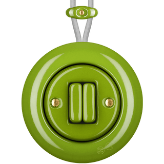 PORCELAIN KATY PATY COLONA ROUND SURFACE MOUNTED DOUBLE SLIM BUTTON SWITCH GREEN - DYKE & DEAN