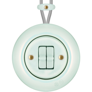 PORCELAIN KATY PATY COLONA ROUND SURFACE MOUNTED DOUBLE TOGGLE BUTTON SWITCH CONCHA - DYKE & DEAN