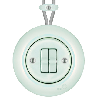 PORCELAIN KATY PATY COLONA ROUND SURFACE MOUNTED DOUBLE TOGGLE BUTTON SWITCH CONCHA - DYKE & DEAN