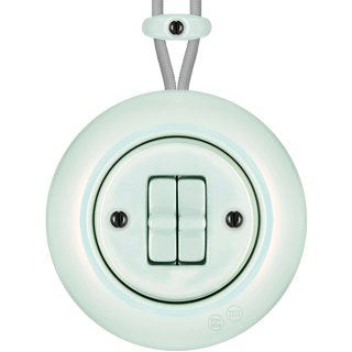 PORCELAIN KATY PATY COLONA ROUND SURFACE MOUNTED DOUBLE TOGGLE BUTTON SWITCH CONCHA - DYKE & DEAN