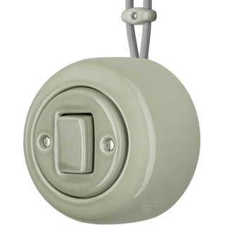 PORCELAIN ROUND SURFACE MOUNTED FAT BUTTON SWITCH GREY GREEN - DYKE & DEAN