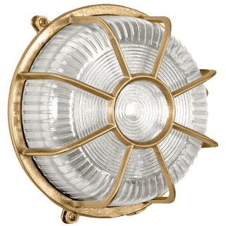 ROUND CAGED BRASS BULKHEAD LAMP - DYKE & DEAN