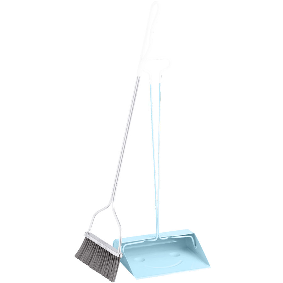 SMILEY DUST BROOM SET LONG HANDLE BLUE - DYKE & DEAN