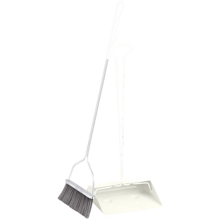 SMILEY DUST BROOM SET LONG HANDLE IVORY - DYKE & DEAN