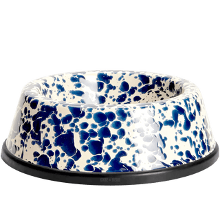 SPLATTERWARE ENAMEL DOG BOWL NAVY & CREAM - DYKE & DEAN