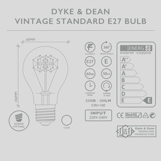 STANDARD VINTAGE BULB FILAMENT E27 60W - DYKE & DEAN