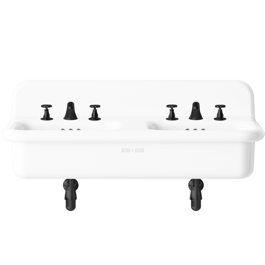 TRUE LITE CERAMIC MOUNTED DOUBLE SINK WHITE LEGS - DYKE & DEAN