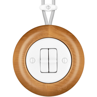 WOODEN PORCELAIN SURFACE MOUNTED FAGUS DOUBLE TOGGLE SWITCH - DYKE & DEAN