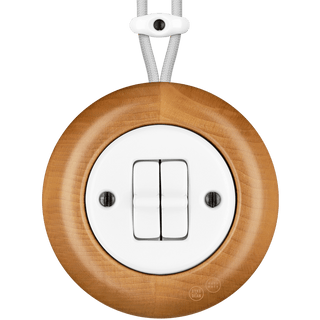 WOODEN PORCELAIN SURFACE MOUNTED FAGUS DOUBLE TOGGLE SWITCH - DYKE & DEAN