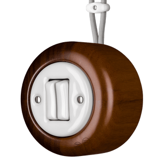 WOODEN PORCELAIN SURFACE MOUNTED NUC MAG DOUBLE SLIM BUTTON SWITCH - DYKE & DEAN