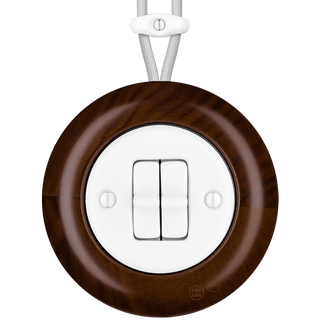 WOODEN PORCELAIN SURFACE MOUNTED NUCLEUS DOUBLE TOGGLE SWITCH - DYKE & DEAN