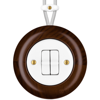 WOODEN PORCELAIN SURFACE MOUNTED NUCLEUS DOUBLE TOGGLE SWITCH - DYKE & DEAN