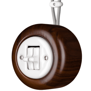 WOODEN PORCELAIN SURFACE MOUNTED NUCLEUS DOUBLE TOGGLE SWITCH - DYKE & DEAN