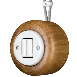 WOODEN PORCELAIN SURFACE MOUNTED ROBUS DOUBLE SLIM BUTTON SWITCH - DYKE & DEAN
