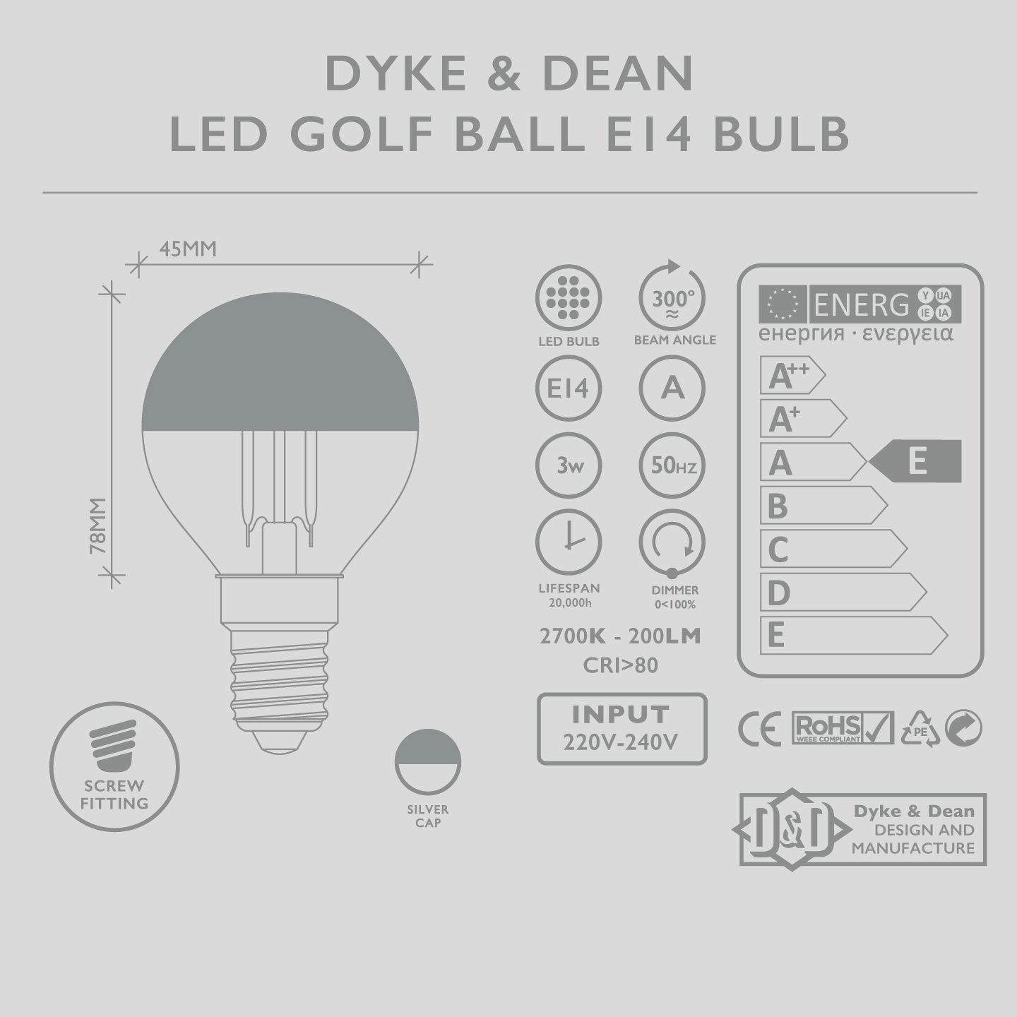 DYKE & DEAN LED SILVER CAP E14 BULB - DYKE & DEAN