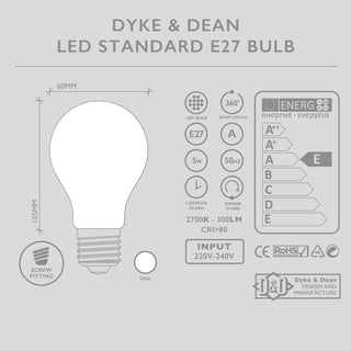 DYKE & DEAN LED STANDARD OPAL E27 BULB - DYKE & DEAN