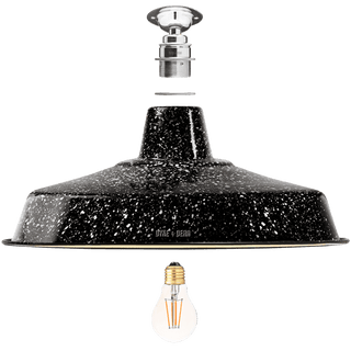 FIXED LARGE BLACK SPECKLE ENAMEL SHADE - DYKE & DEAN