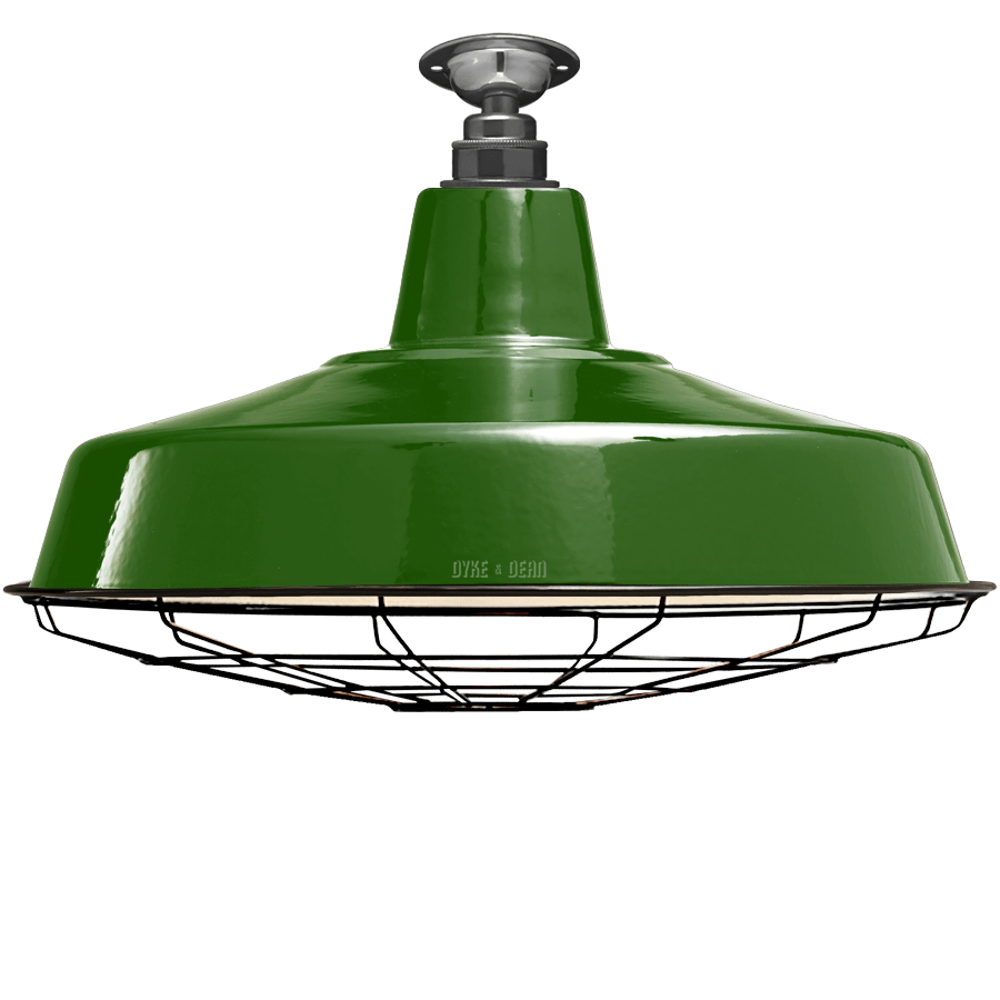 FIXED LARGE GREEN ENAMEL SHADE - DYKE & DEAN