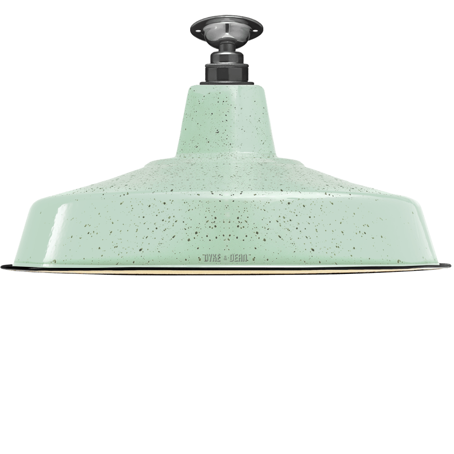 FIXED LARGE MINT GREEN SPECKLE ENAMEL SHADE - DYKE & DEAN