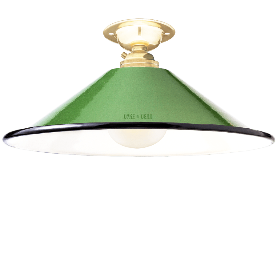 FIXED SMALL GREEN ENAMEL CONE SHADE - DYKE & DEAN