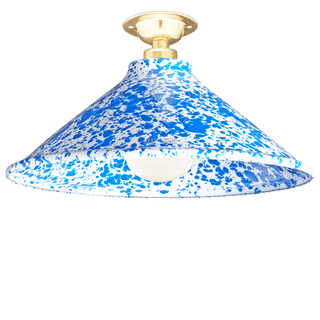 FIXED SPLATTERWARE BLUE ENAMEL CONE SHADE - DYKE & DEAN