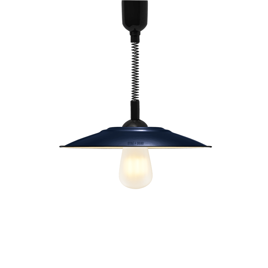 FLAT BLUE ENAMEL RETRACTABLE CORD LIGHT - DYKE & DEAN