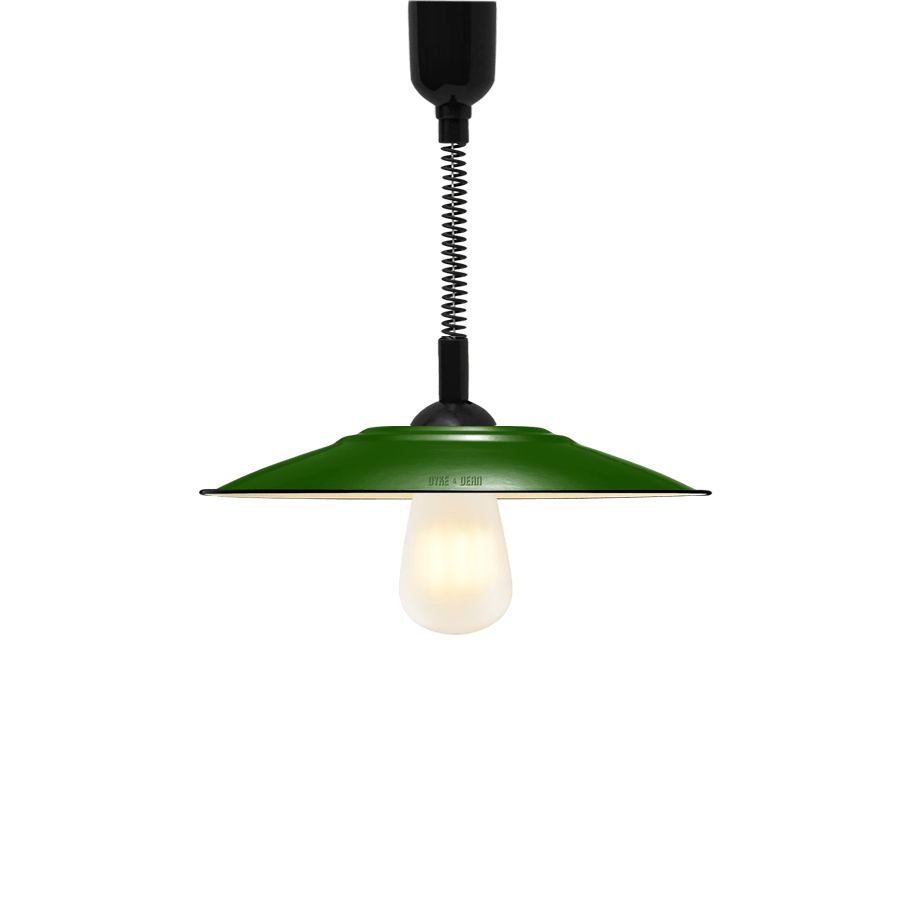 FLAT GREEN ENAMEL RETRACTABLE CORD LIGHT - DYKE & DEAN