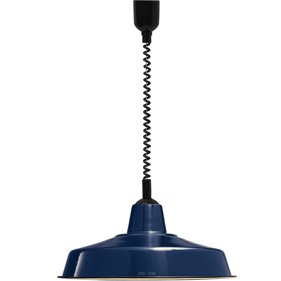 LARGE BLUE ENAMEL RETRACTABLE CORD LIGHT - DYKE & DEAN