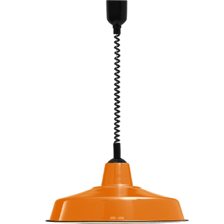 LARGE ORANGE ENAMEL RETRACTABLE CORD LIGHT - DYKE & DEAN