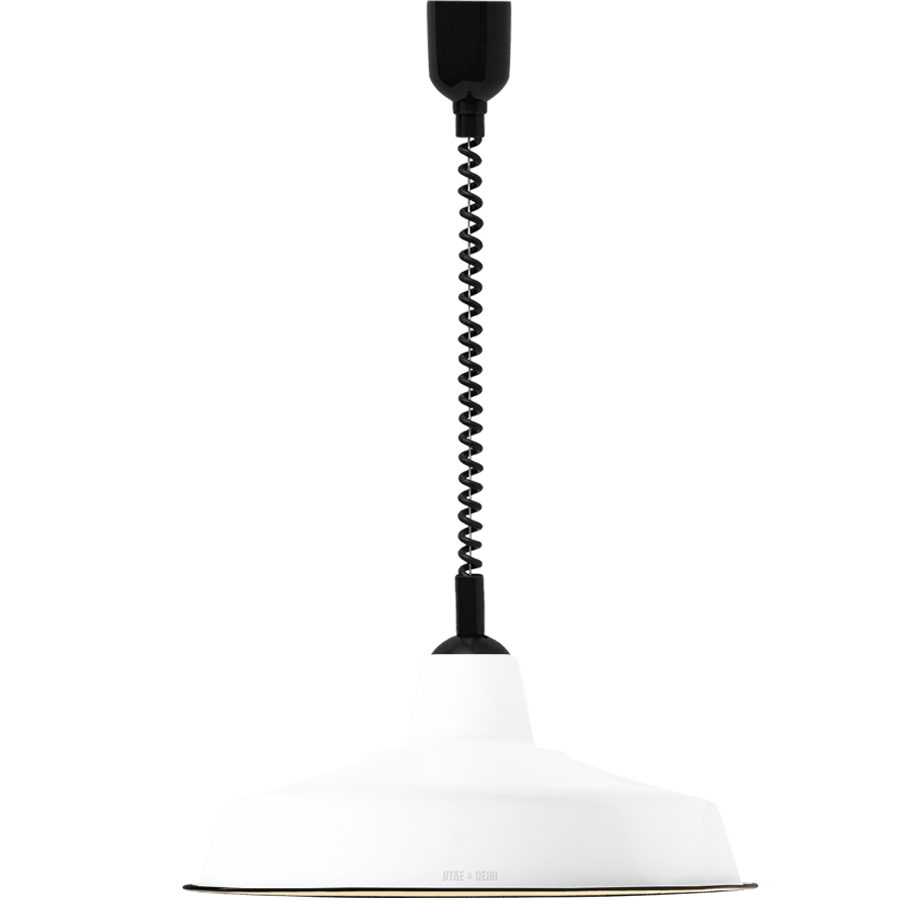 LARGE WHITE ENAMEL RETRACTABLE CORD LIGHT - DYKE & DEAN