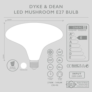 MUSHROOM LED PORCELAIN E27 BULB - DYKE & DEAN