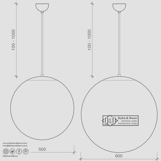 OPAL GLOBE PENDANT CHROME 500mm - DYKE & DEAN