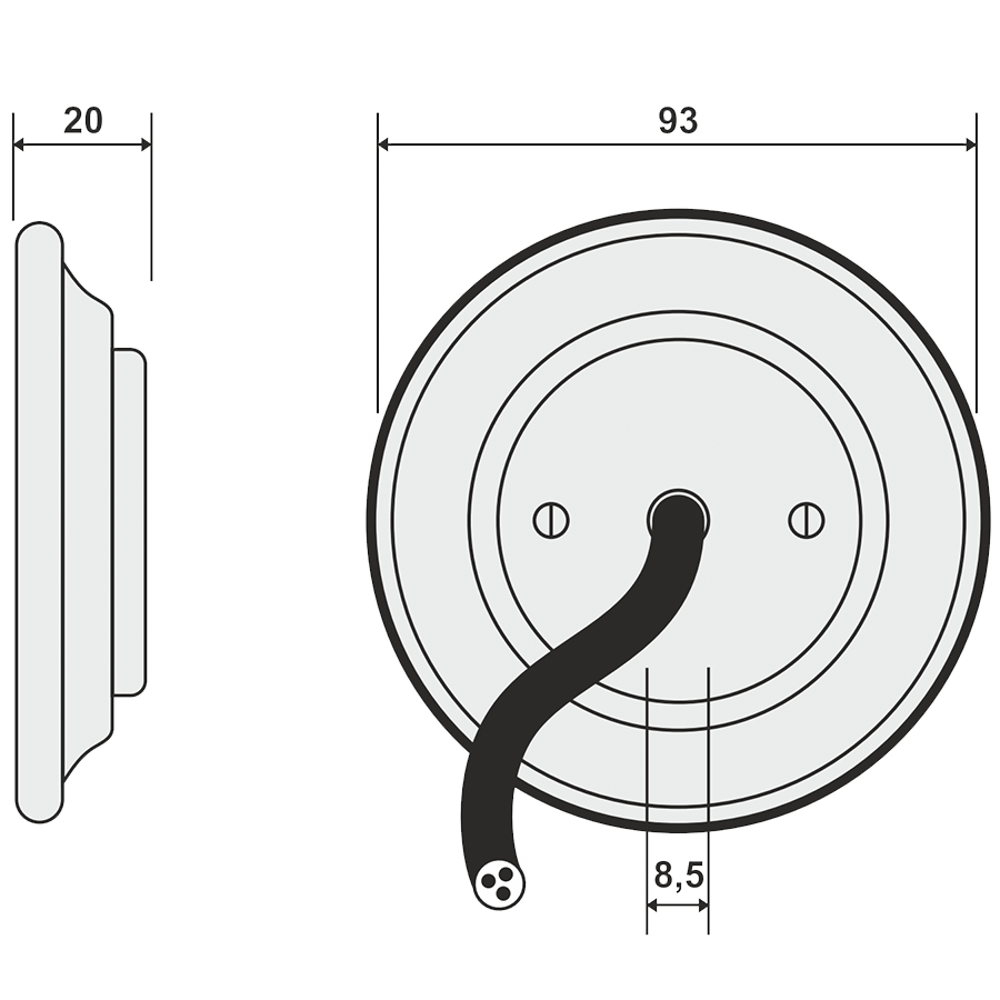 PORCELAIN WALL CABLE GLAND SOCKET VANILLA - DYKE & DEAN