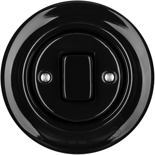 PORCELAIN WALL LIGHT SWITCH BLACK FAT BUTTON - DYKE & DEAN