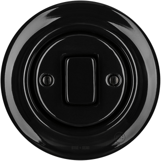 PORCELAIN WALL LIGHT SWITCH BLACK FAT BUTTON - DYKE & DEAN