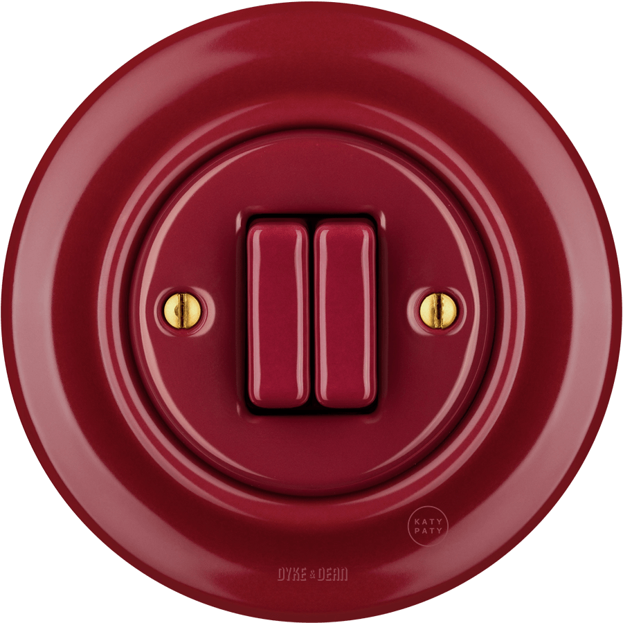 PORCELAIN WALL LIGHT SWITCH BURGUNDY DOUBLE - DYKE & DEAN