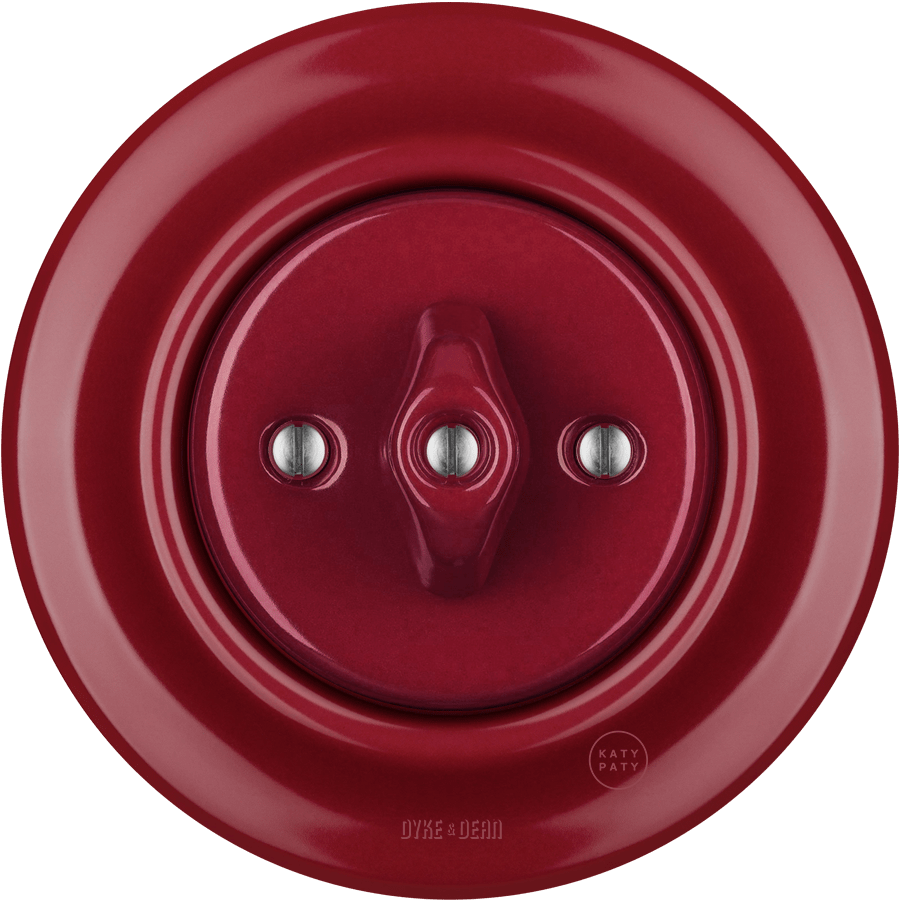 PORCELAIN WALL LIGHT SWITCH BURGUNDY ROTARY - DYKE & DEAN