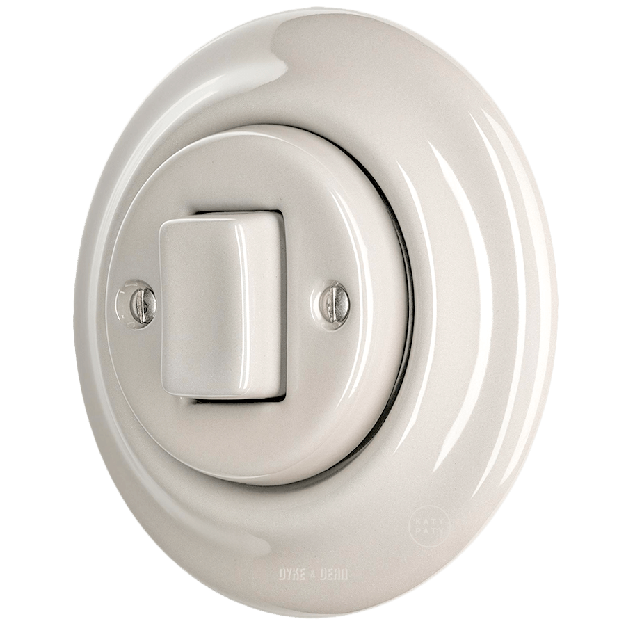 PORCELAIN WALL LIGHT SWITCH CAPPUCCINO FAT BUTTON - DYKE & DEAN