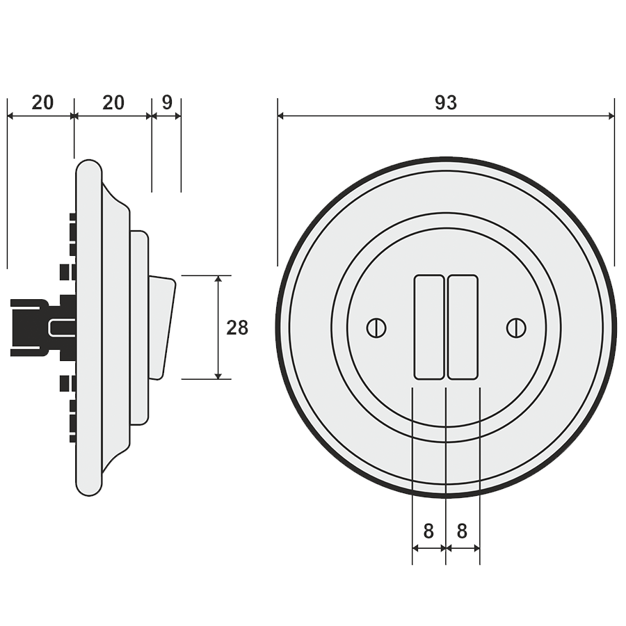 PORCELAIN WALL LIGHT SWITCH CONCHA DOUBLE - DYKE & DEAN