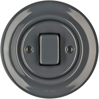 PORCELAIN WALL LIGHT SWITCH DARK GREY FAT BUTTON - DYKE & DEAN