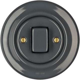 PORCELAIN WALL LIGHT SWITCH DARK GREY FAT BUTTON - DYKE & DEAN