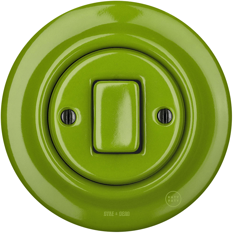 PORCELAIN WALL LIGHT SWITCH GREEN FAT BUTTON - DYKE & DEAN