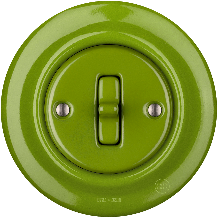 PORCELAIN WALL LIGHT SWITCH GREEN TOGGLE - DYKE & DEAN
