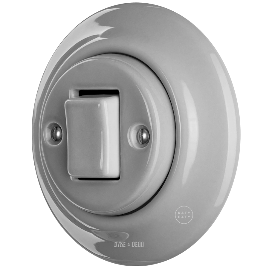 PORCELAIN WALL LIGHT SWITCH GREY FAT BUTTON - DYKE & DEAN