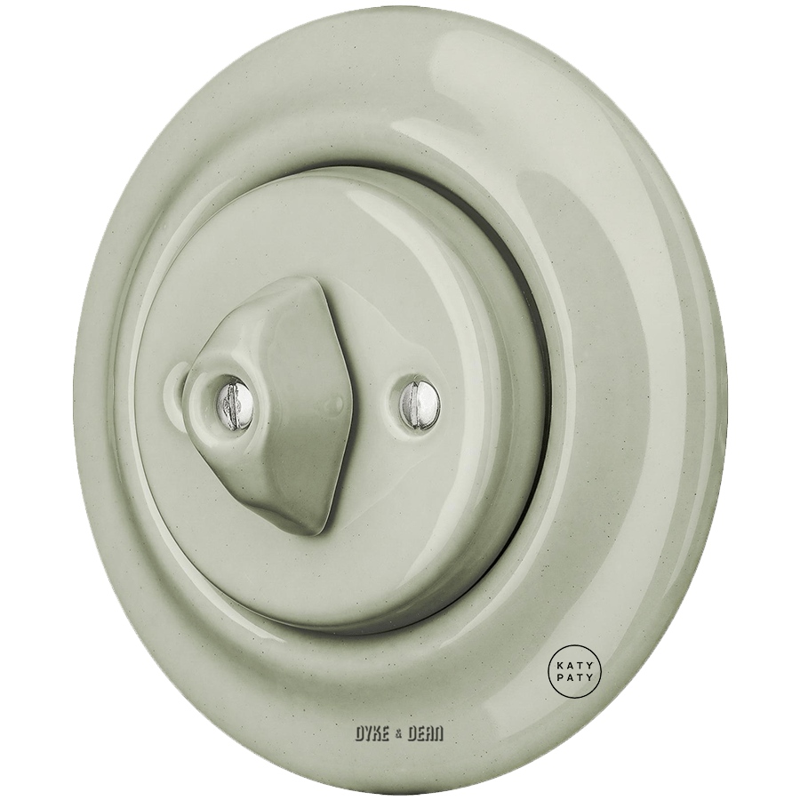 PORCELAIN WALL LIGHT SWITCH GREY GREEN ROTARY - DYKE & DEAN