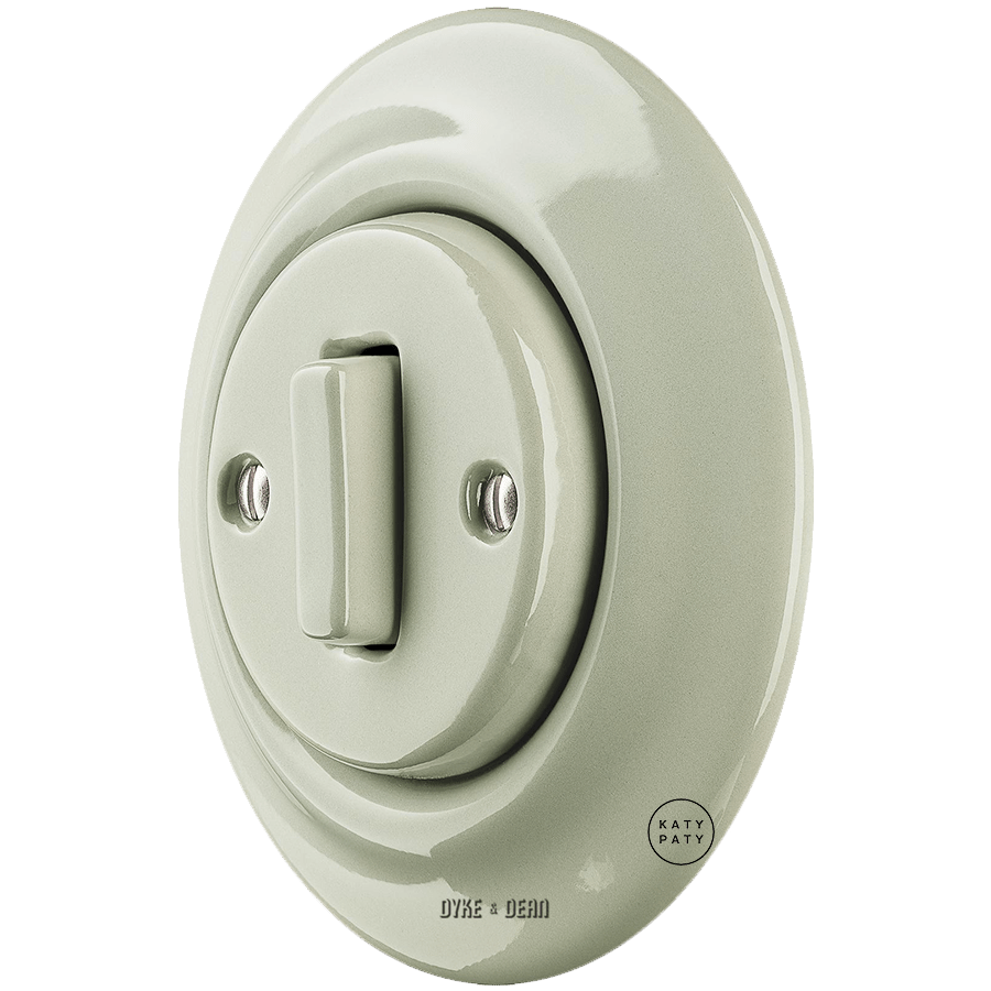 PORCELAIN WALL LIGHT SWITCH GREY GREEN SLIM BUTTON - DYKE & DEAN