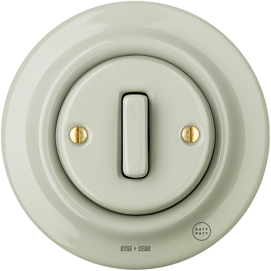 PORCELAIN WALL LIGHT SWITCH GREY GREEN SLIM BUTTON - DYKE & DEAN