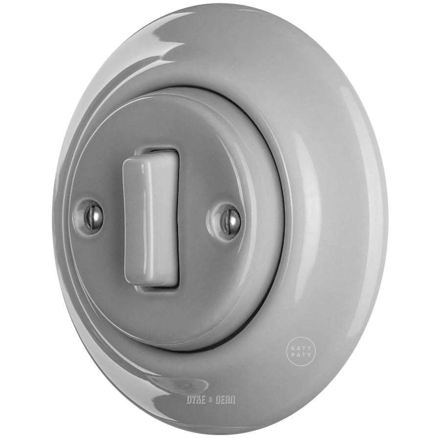 PORCELAIN WALL LIGHT SWITCH GREY SLIM BUTTON - DYKE & DEAN