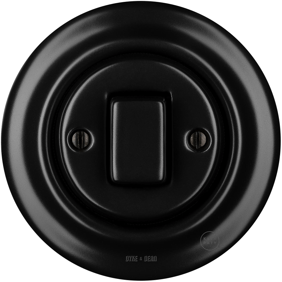 PORCELAIN WALL LIGHT SWITCH MATT BLACK FAT BUTTON - DYKE & DEAN